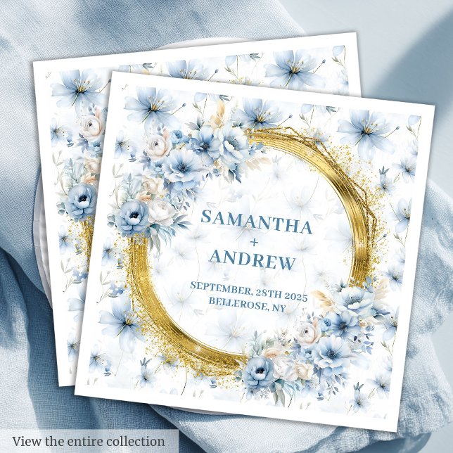 Schöne Wasserfarbe Dusty Blue Gold Akzent Napkin Serviette (Beautiful Watercolor Dusty Blue Gold Accent Napkin)