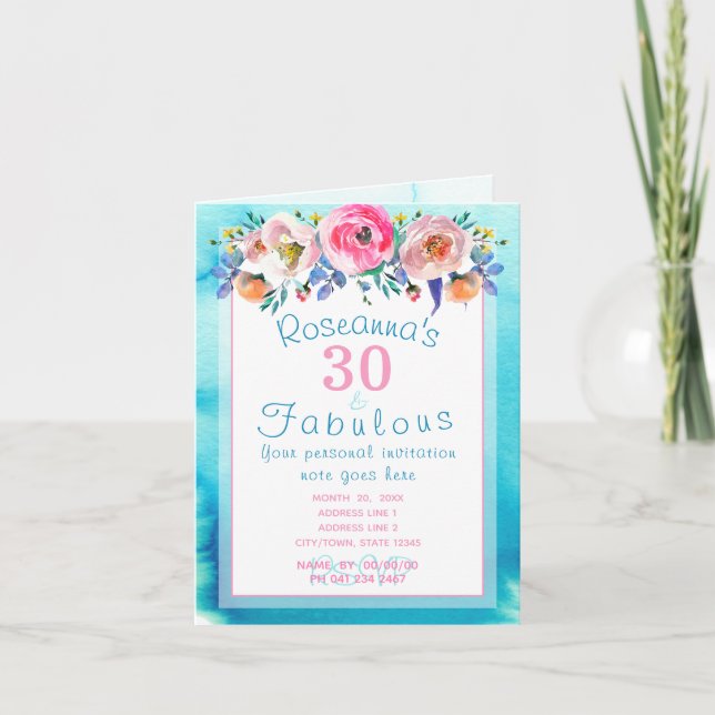 Schöne Wasserfarbe Floral 30 und Fabelhaft Einladung (Vorderseite)