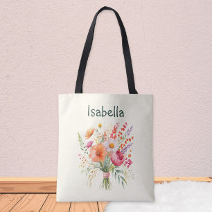 Schöne Wasserfarbe-Floral benutzerdefinierter Name Tasche