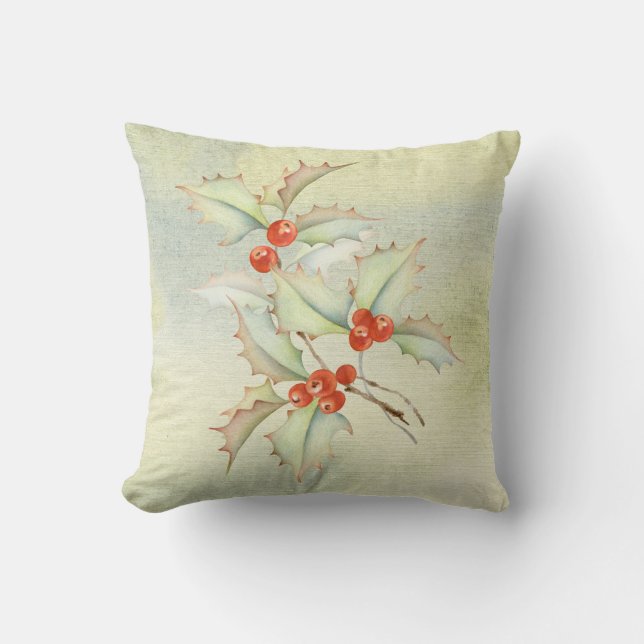Schöne Wasserfarbe Heilige Berries Design Weihnach Kissen (Vorderseite)
