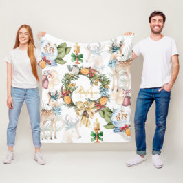 Schöne Wasserfarbe Hirsche Weihnachten Mit Monogra Fleecedecke