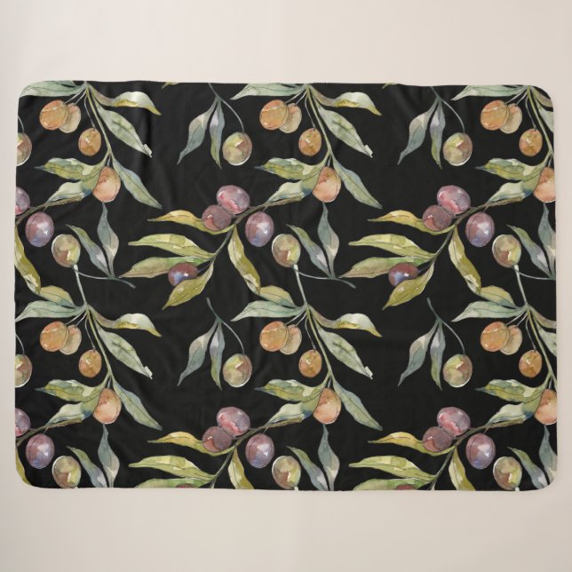 Schöne Wasserfarbe Italienische Olive Muster Schwa Sherpadecke (Vorderseite (Horizontal))