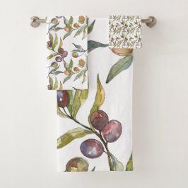 Schöne Wasserfarbe Italienisches Olive Muster weiß Badhandtuch Set