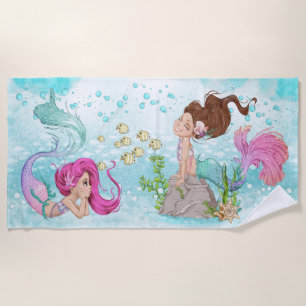 Schöne Wasserfarbe Kleine Mermaids Strandtuch