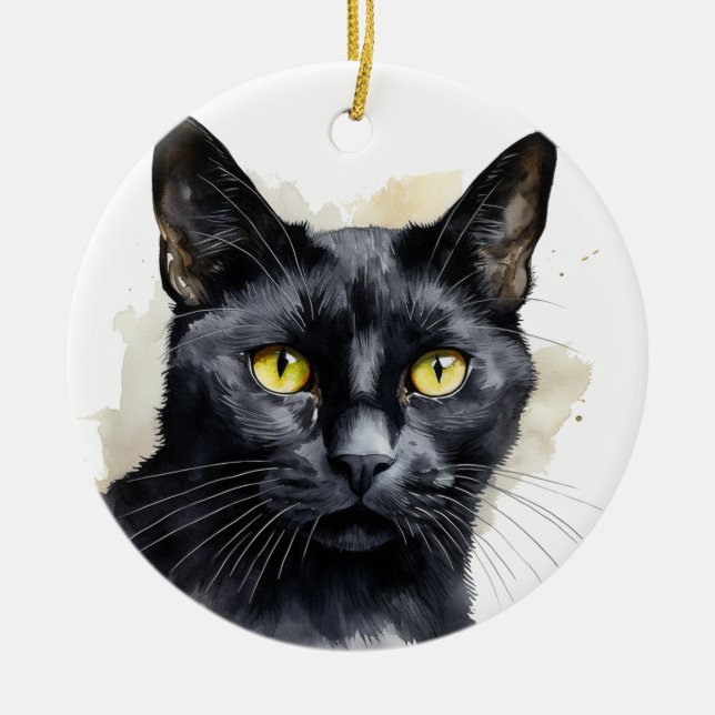 SCHÖNE WASSERFARBE KURZ HAIRED CAT KERAMIK ORNAMENT (Vorne)