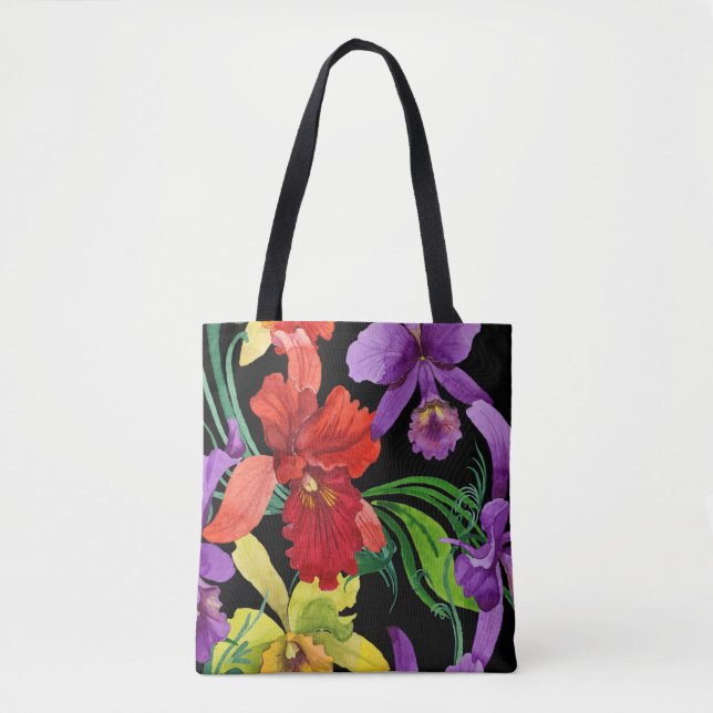 Schöne Wasserfarbe Orchid Blume auf schwarz Tasche (Vorderseite)