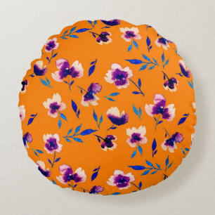 Schöne Wasserfarbe Pfingstrose Mohn Veilchen Blume Rundes Kissen