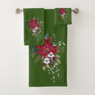 Schöne Wasserfarbe Poinsettia Blume Rot Badhandtuch Set
