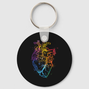 Schöne Wasserfarbe Regenbogen Herz Organ Menschlic Schlüsselanhänger