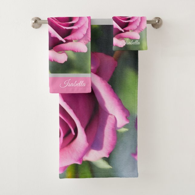 Schöne Wasserfarbe Rosa Rose Moderne Sammlung Badhandtuch Set (Insitu)