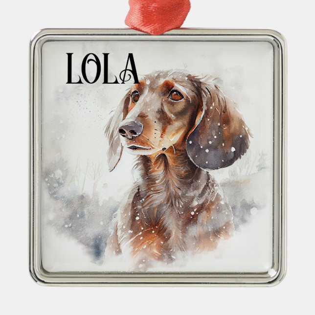 SCHÖNE WASSERFARBE ROTE DACKEL HUND ORNAMENT AUS METALL (Vorne)