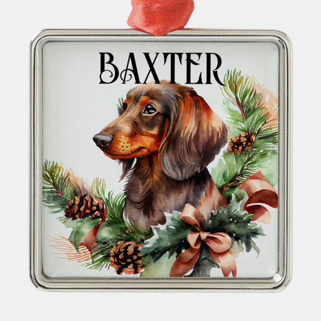 SCHÖNE WASSERFARBE ROTE DACKEL HUND ORNAMENT AUS METALL (Vorne)