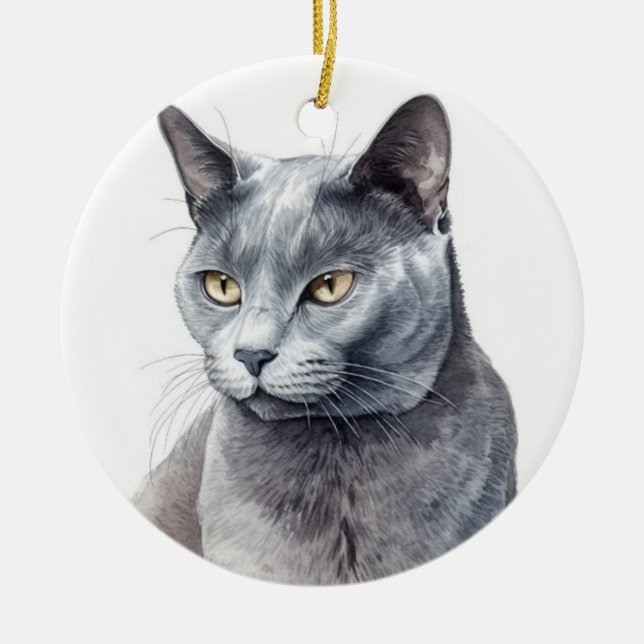 SCHÖNE WASSERFARBE RUSSISCHES BLUE CAT-GESICHT KERAMIK ORNAMENT (Vorne)