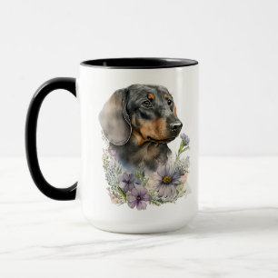 SCHÖNE WASSERFARBE SCHWARZ UND DACKEL HUND TASSE