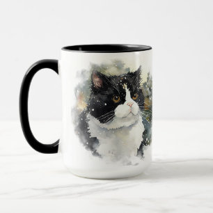 SCHÖNE WASSERFARBE SCHWARZ-WEISS TUXEDO CAT TASSE