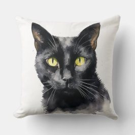 SCHÖNE WASSERFARBE SCHWARZE KATZE KISSEN