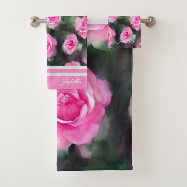 Schöne Wasserfarbe Trendy Pink Roses Collection Badhandtuch Set (Insitu)