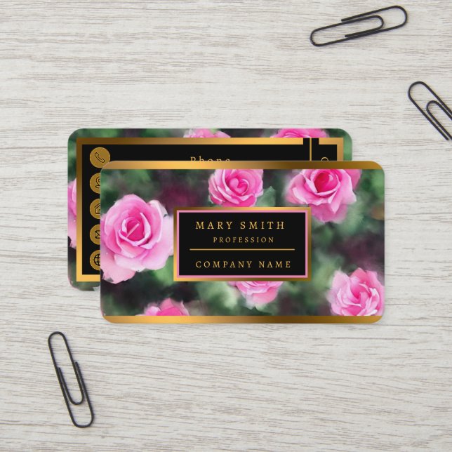 Schöne Wasserfarbe Trendy Pink Roses Collection Visitenkarte (Vorderseite/Rückseite Beispiel)