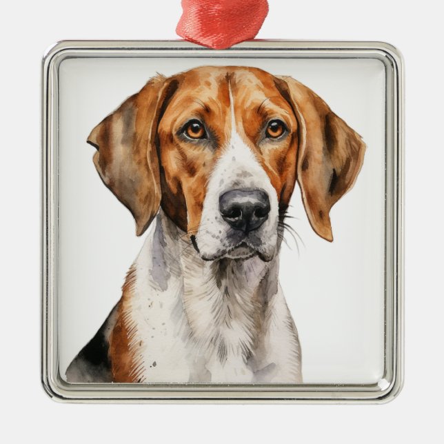 SCHÖNE WASSERFARBE TRI FARBE FOXHOUND HUND ORNAMENT AUS METALL (Vorne)