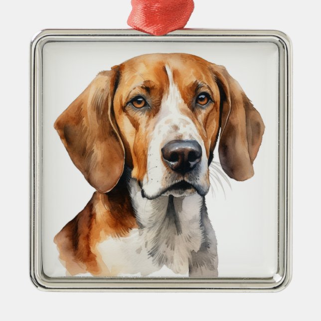 SCHÖNE WASSERFARBE TRI FARBE FOXHOUND HUND ORNAMENT AUS METALL (Vorne)
