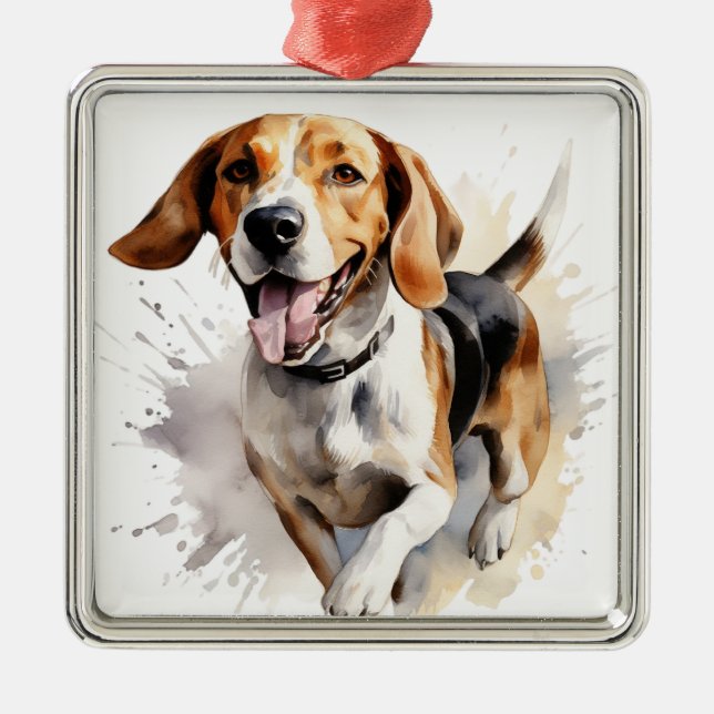 SCHÖNE WASSERFARBE TRI FARBE FOXHOUND HUND ORNAMENT AUS METALL (Vorne)