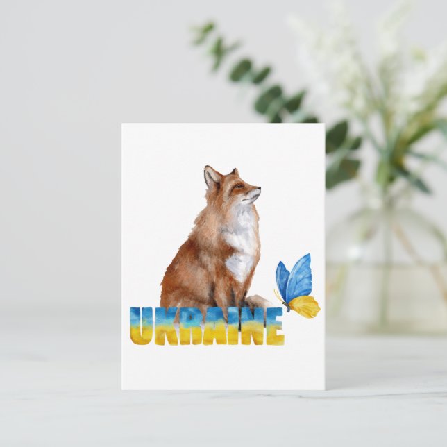Schöne Wasserfarbe Ukraine Fox und Schmetterling Postkarte (Stehend Vorderseite)