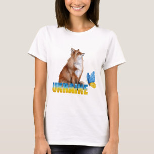 Schöne Wasserfarbe Ukraine Fox und Schmetterling T-Shirt