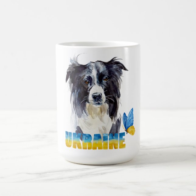 Schöne Wasserfarbe Ukraine Hund und Schmetterling Kaffeetasse (Mittel)
