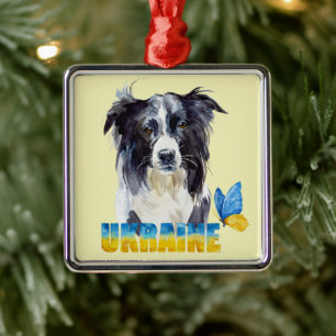 Schöne Wasserfarbe Ukraine Hund und Schmetterling Ornament Aus Metall