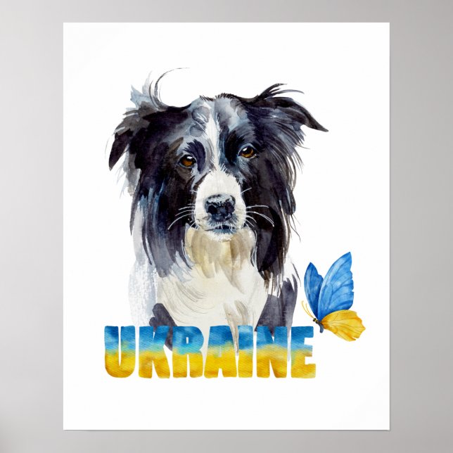 Schöne Wasserfarbe Ukraine Hund und Schmetterling Poster (Vorne)