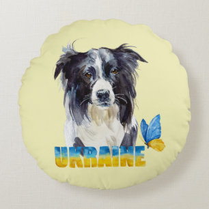 Schöne Wasserfarbe Ukraine Hund und Schmetterling Rundes Kissen