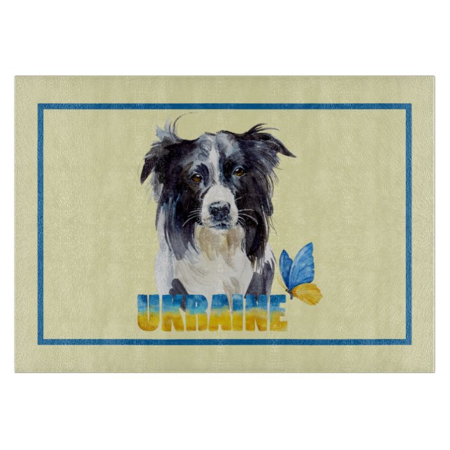 Schöne Wasserfarbe Ukraine Hund und Schmetterling Schneidebrett (Vorderseite)