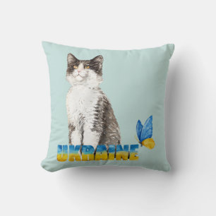Schöne Wasserfarbe Ukraine Katze und Schmetterling Kissen