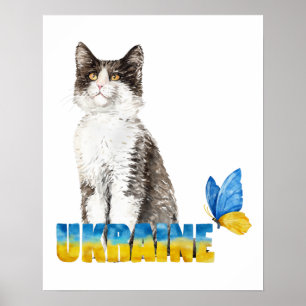 Schöne Wasserfarbe Ukraine Katze und Schmetterling Poster