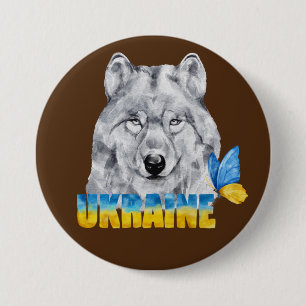 Schöne Wasserfarbe Ukraine Wolf und Schmetterling Button