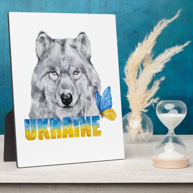 Schöne Wasserfarbe Ukraine Wolf und Schmetterling Fotoplatte (Seite)