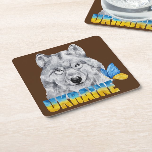 Schöne Wasserfarbe Ukraine Wolf und Schmetterling Rechteckiger Pappuntersetzer (angewinkelt)