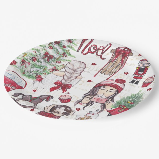 Schöne Wasserfarbe Weihnachten Rot Pappteller (Schrägansicht)