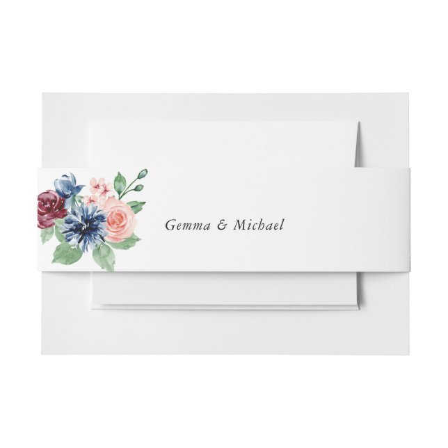Schöne Wasserfarben Blumen & Grüne Hochzeit Einladungsbanderole (Vorderseite Beispiel)