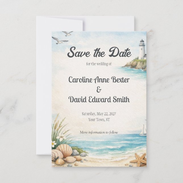 Schöne Wasserfarben Gemalte Meeresküste Coastal Save The Date (Vorderseite)