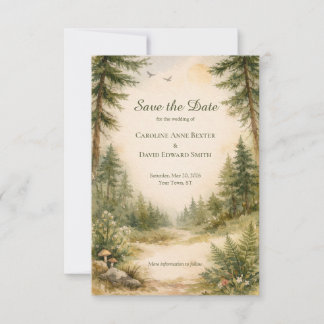 Schöne Wasserfarben gemalte Waldszene Rette die Save The Date