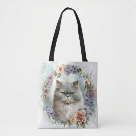 SCHÖNE WASSERFARBEN, GRAU PERSIAN CAT-BLUME TASCHE