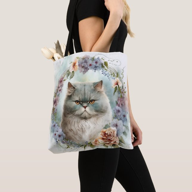 SCHÖNE WASSERFARBEN, GRAU PERSIAN CAT-BLUME TASCHE (Von Nahem)
