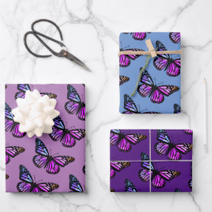 Schöne Wasserfarben-Schmetterlinge Muster Lila Geschenkpapier Set