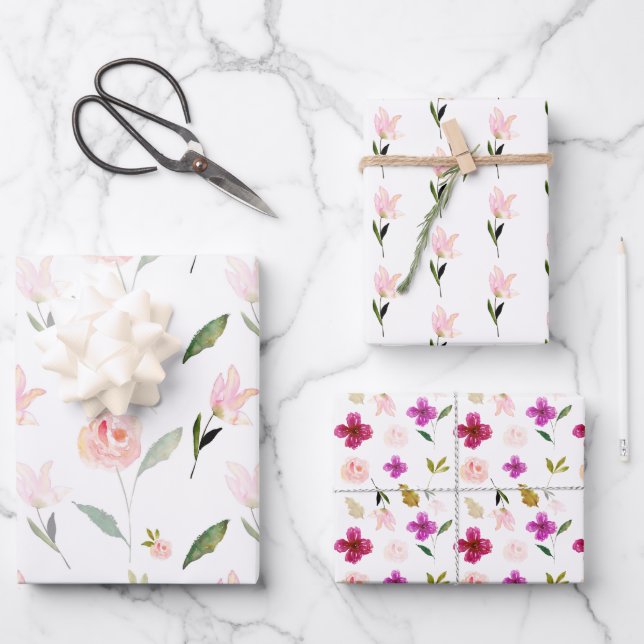 Schöne Wasserfarbenflora Geschenkpapier Set (Vorderseite)