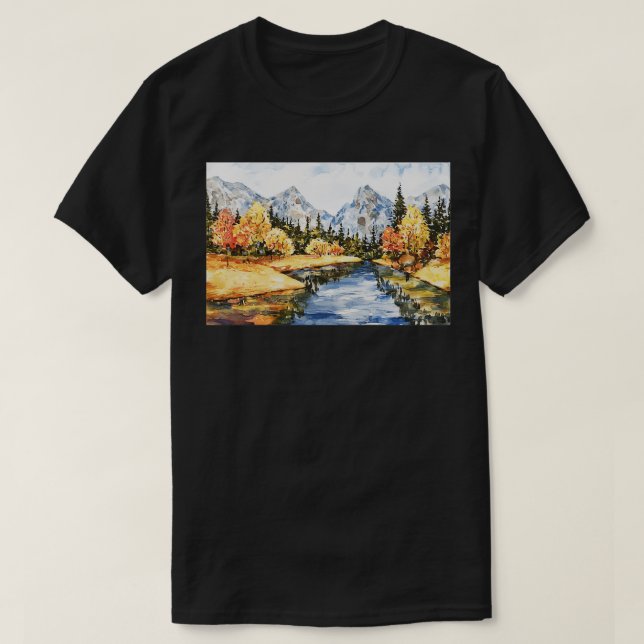 Schöne Wasserfarbeninsel und Berglandschaft T-Shirt (Design vorne)