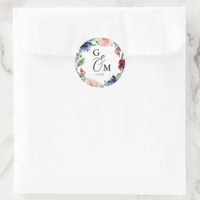Schöne Wasserfarbenwelt Blumenreath Erste Hochzeit Runder Aufkleber (Tasche)