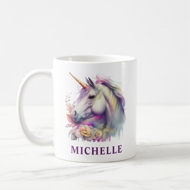 Schöne Wasserfarbenwelt Einhorn und Blume Kaffeetasse (Links)