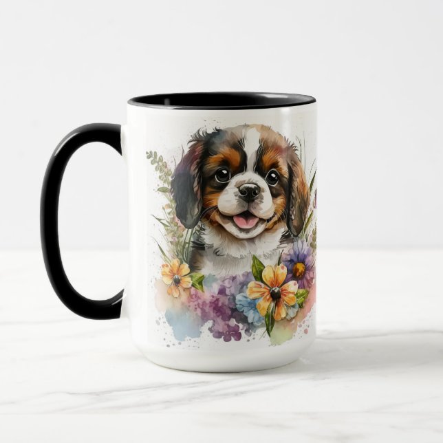 SCHÖNE WASSERFARBKABALIER KING CHARLES SPANIEL TASSE (Links)