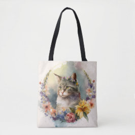 SCHÖNE WASSERFARBTABBY CAT-BLUME TASCHE